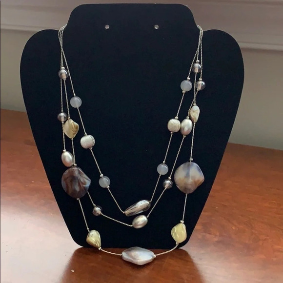 Purple and Tan Stone Necklace - Picture 1 of 2